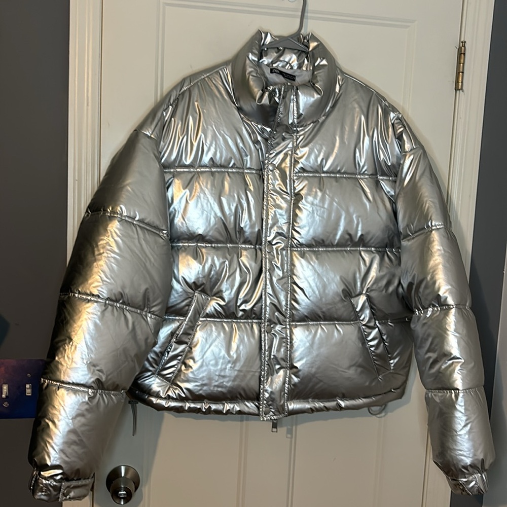 Zara Silver Metallic Puffer Jacket - Picture 4 of 9